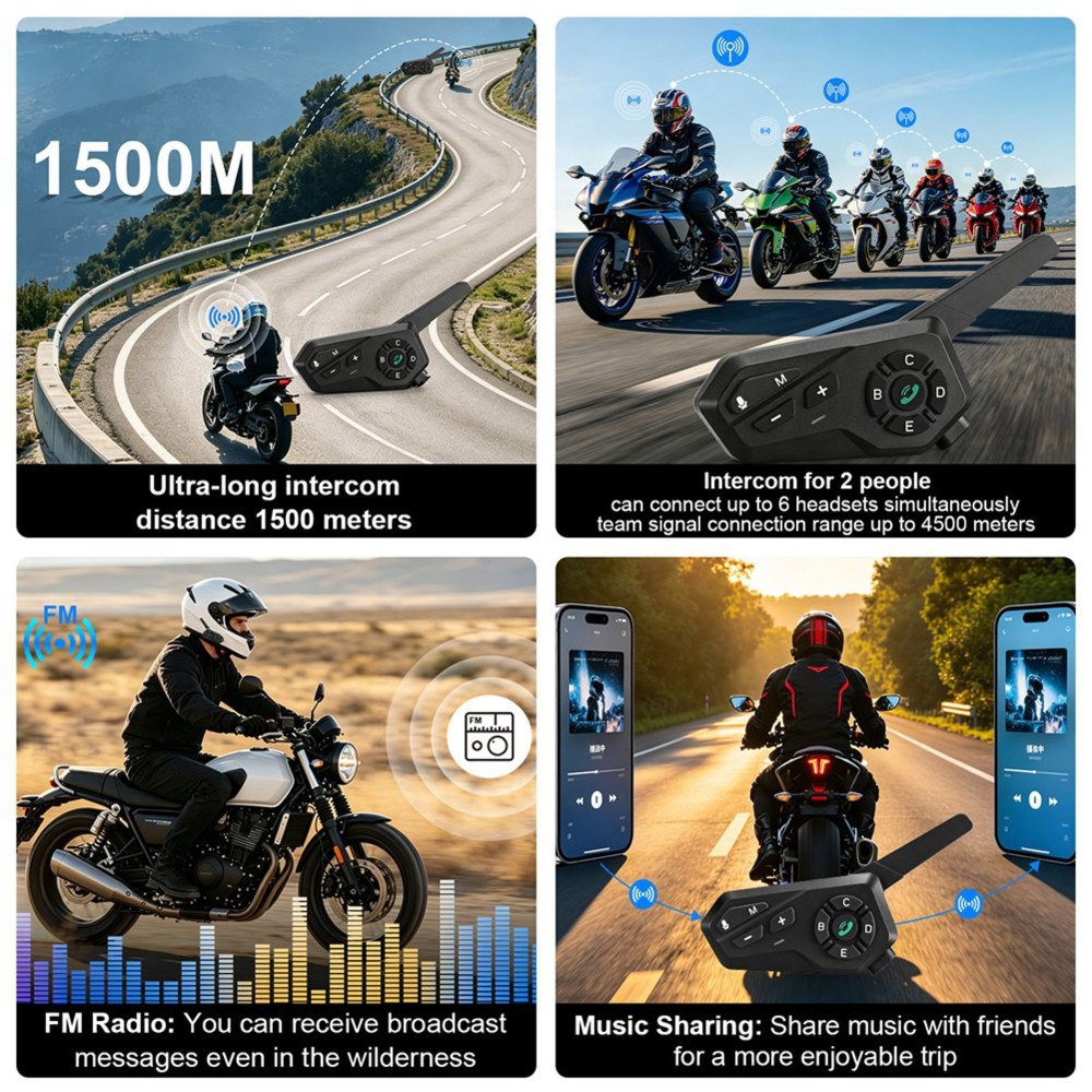 X6 오토바이용 블루투스 헬멧 인터콤, 1500m 통신 - Motorcycle Helmet Intercom 6 Rider 리뷰 및 가격