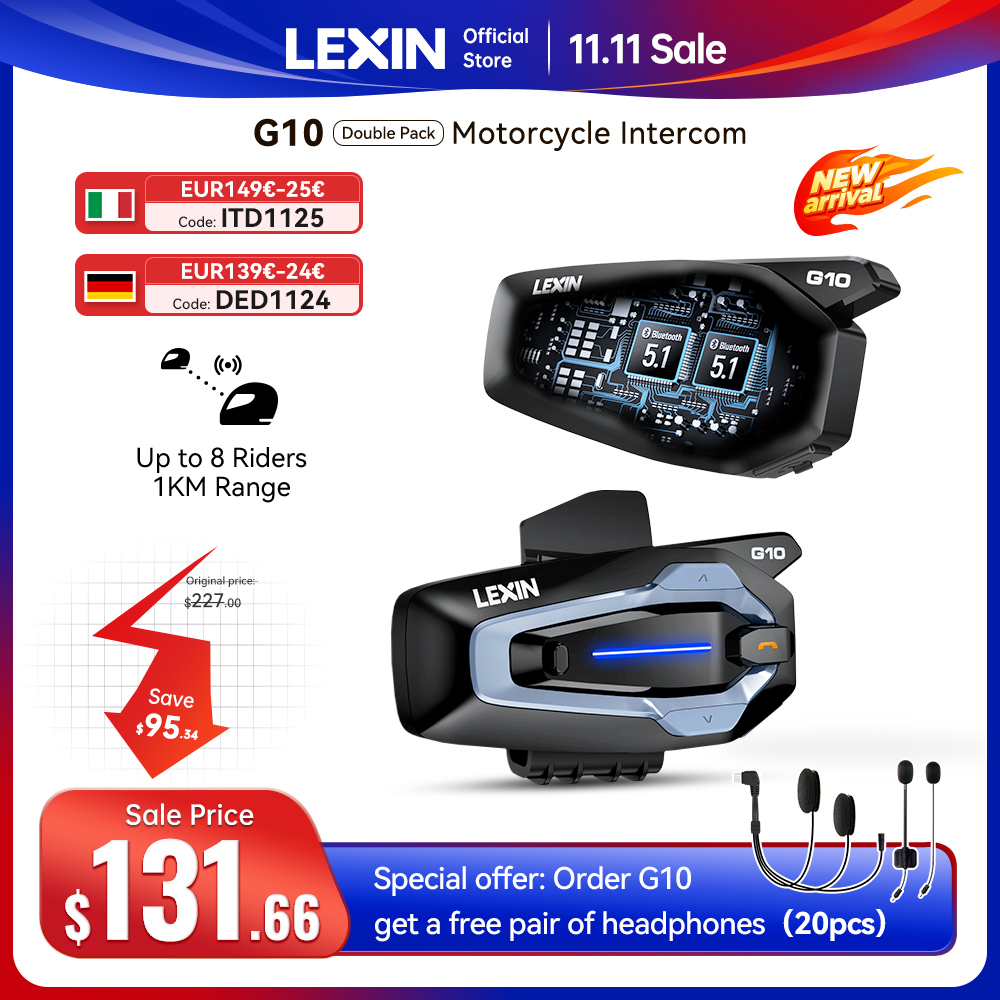 NEW-LEXIN G10 오토바이 헬멧 인터콤, 8명  - Bluetooth Headset Helmet 1000M 리뷰 및 가격