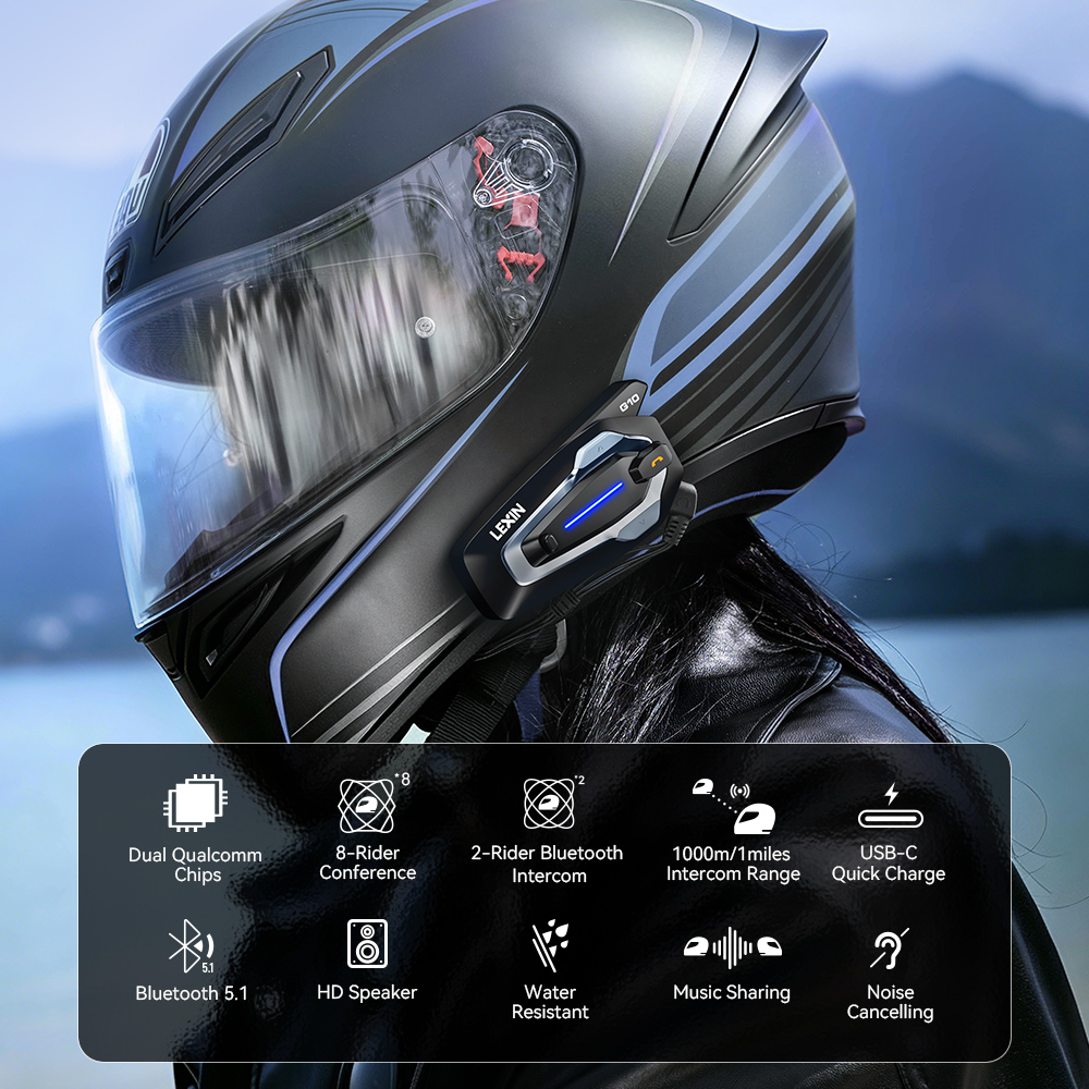 NEW-LEXIN G10 오토바이 헬멧 인터콤, 8명  - Bluetooth Headset Helmet 1000M 리뷰 및 가격