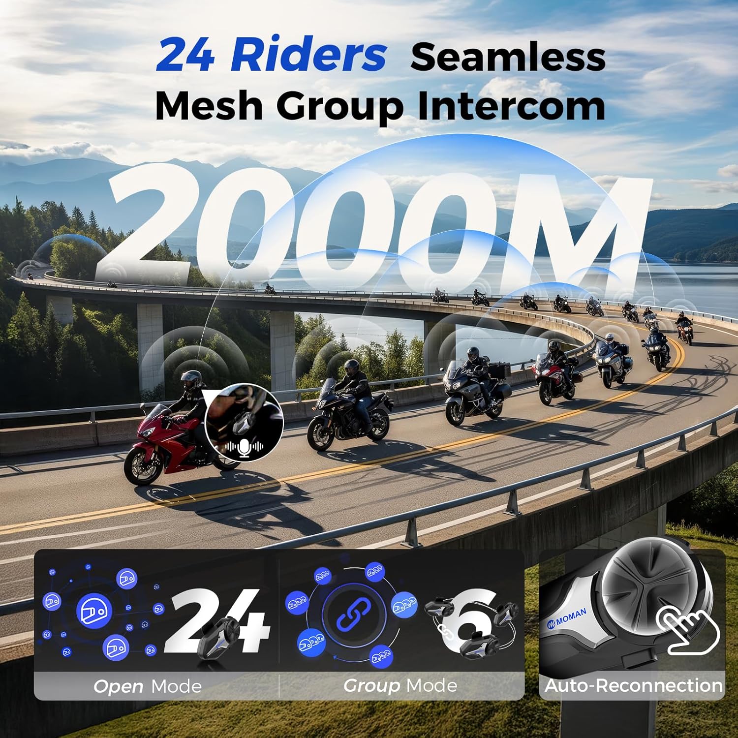 모만 오토바이 블루투스 헬멧 헤드셋 인터콤 1000mA - Motorcycle Intercom Mesh 2000M 리뷰 및 가격