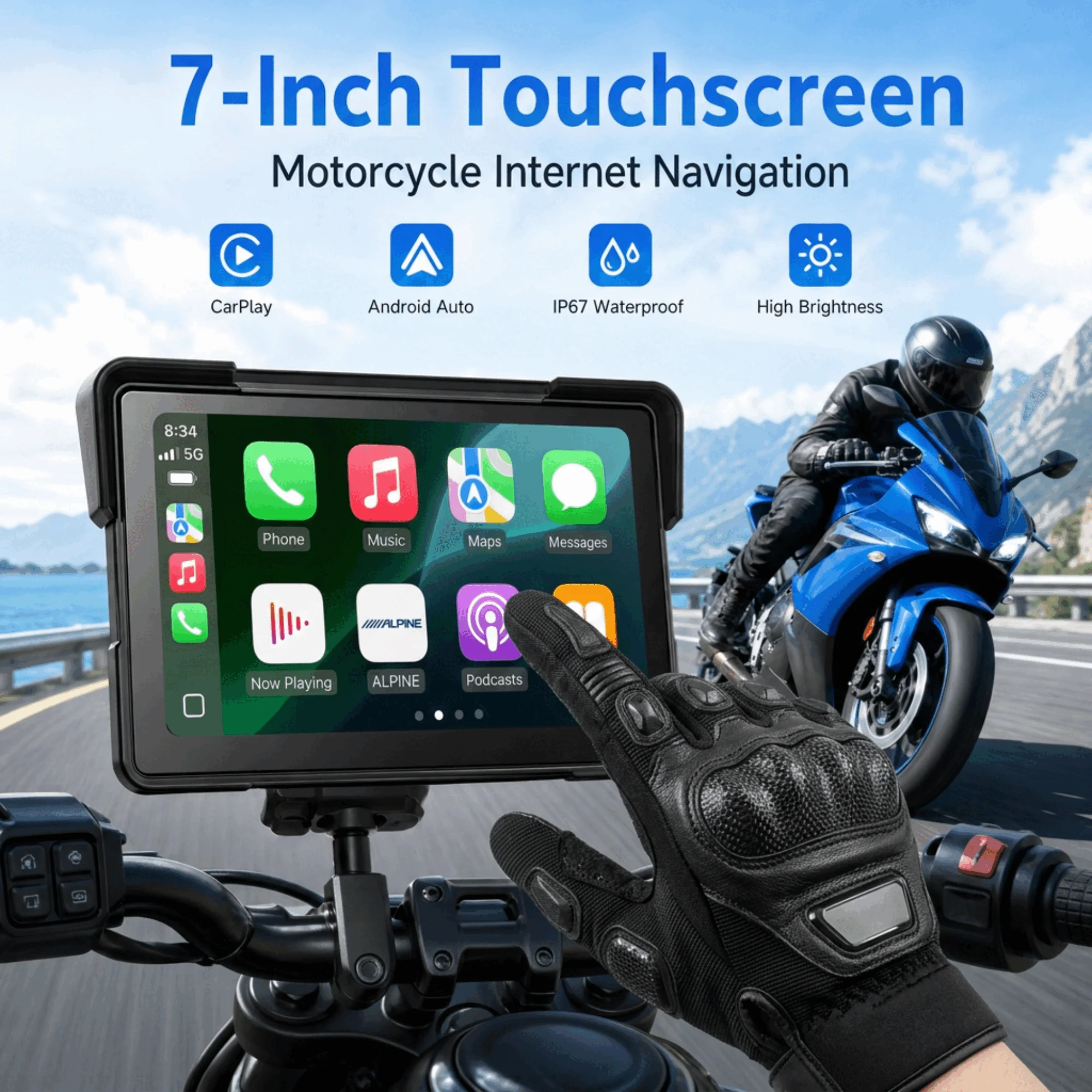 Aoocci C7 7인치 오토바이용 카플레이, TPMS - Motorcycle Gps Navigator Waterproof 리뷰 및 가격