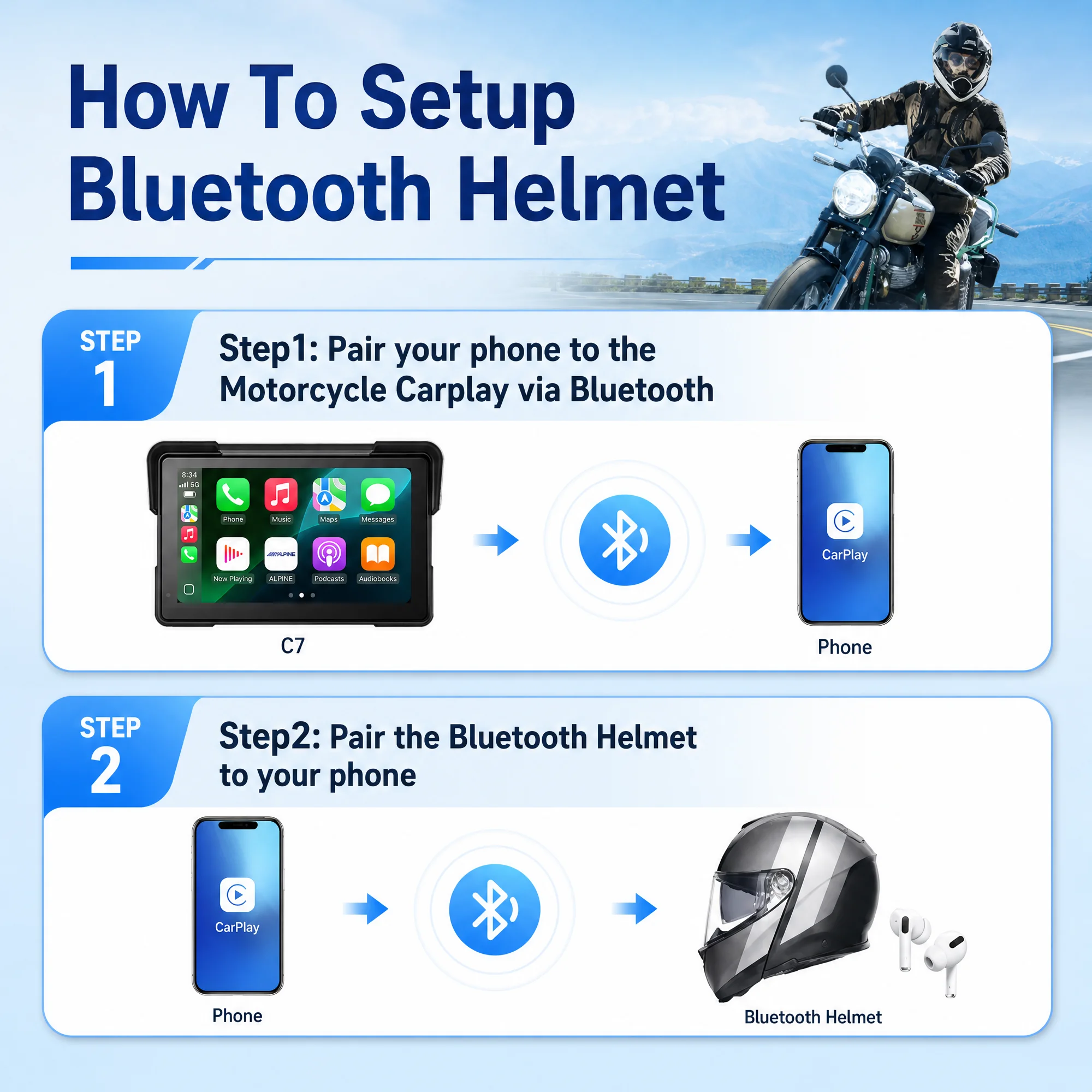 Aoocci C7 7인치 오토바이용 카플레이, TPMS - Motorcycle Gps Navigator Waterproof 리뷰 및 가격