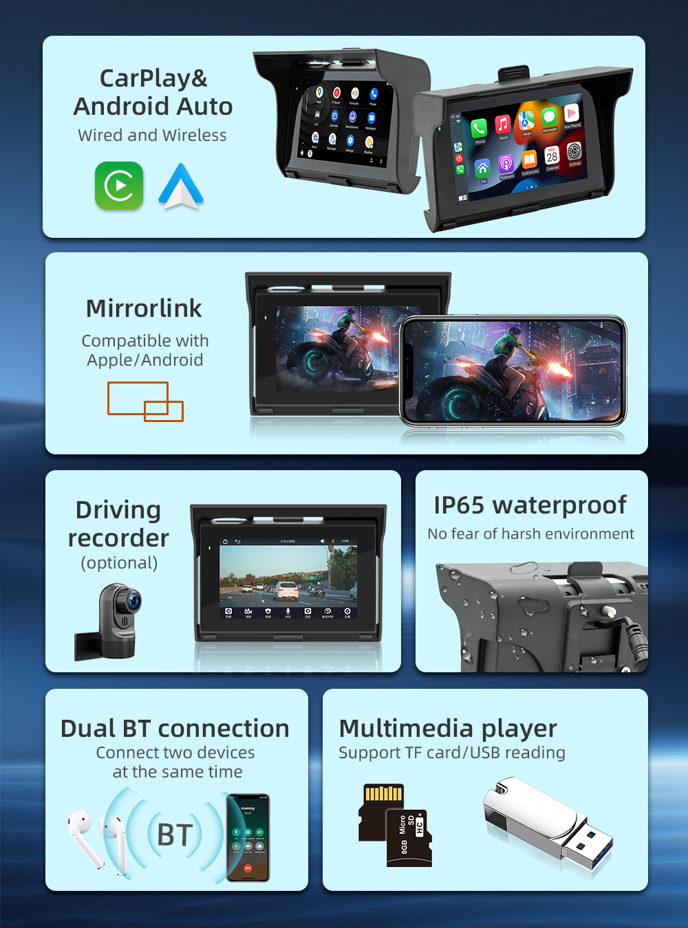 터치 스크린 무선 카플레이, 안드로이드 자동 오토바이, - Motorcycle Gps Navigator Waterproof 리뷰 및 가격